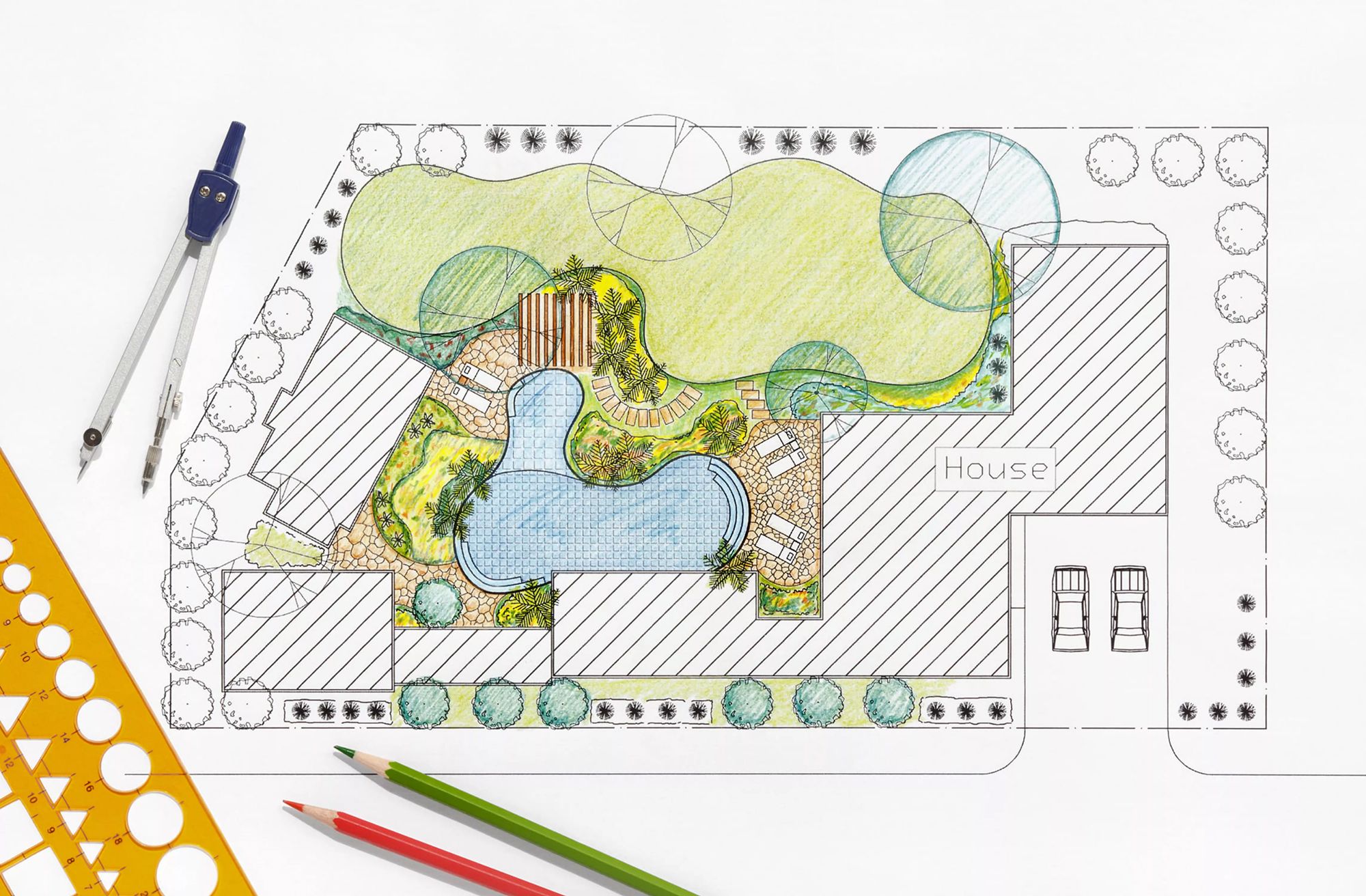 Skizze einer Gartenplanung